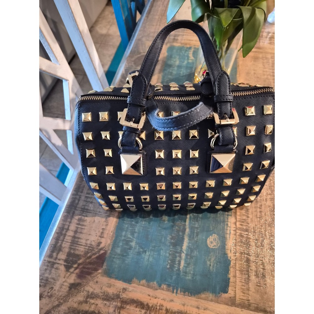 Michael Kors Grayson Navy Saffiano Leather Studded Satchel Bag and Wallet Set - Picture 6 of 10